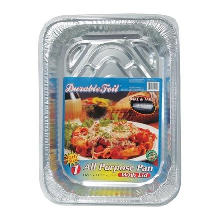 HOME PLUS Home Plus 6392120 11.87 x 16.62 in. Durable Foil All Purpose Pan with Lid - Silver- pack of 12 6392120